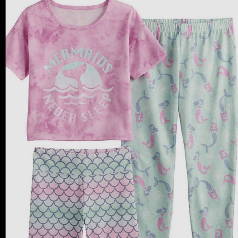 Mermaids Never Sleep Kids Pajama Set - Pink/purple and Turquoise NWT